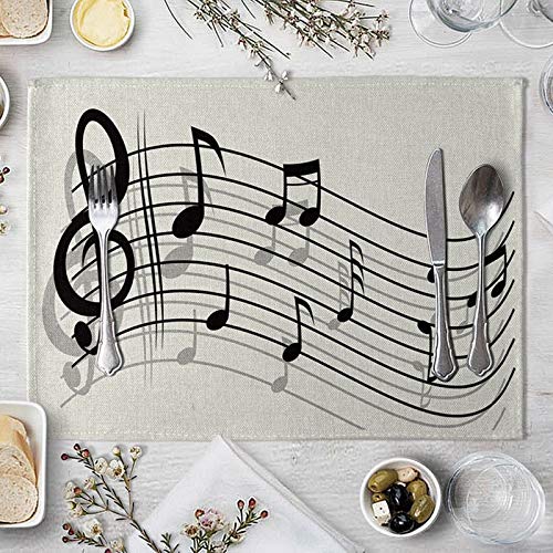 Bishilin Tischsets Platzset 4er Set Abwaschbar, Musik Noten Tischmatten Platzdeckchen Stoff rutschfest 40X30CM von Bishilin
