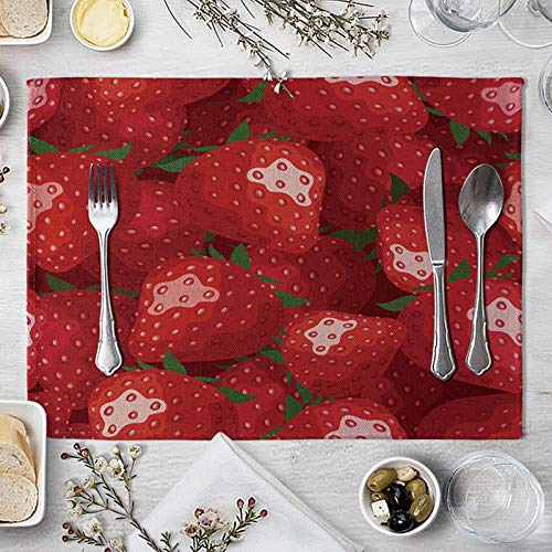 Bishilin Tischsets Stoff Platzmatten Waschbar, Platzdeckchen 2er Set Platzset rutschfest 40X30CM Früchte Erdbeeren von Bishilin