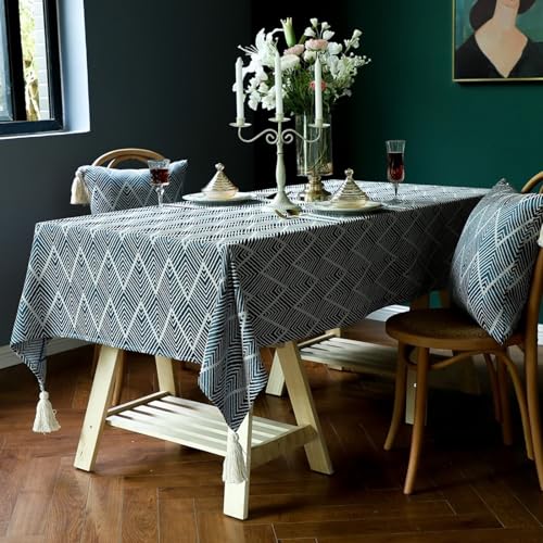 Bishilin Tischtuch Outdoor, Tischdecke Quadratisch 110x110CM Polyester Jacquard mit Wolken Muster Vintage, Tafeldecke Tischtuch Abwaschbar Draußen Garten Marineblau von Bishilin