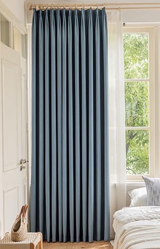 Bishilin Verdunkelungsvorhänge Blau 2er Set 96x115CM, Gardinen Blickdicht Modern Einfach Wohnzimmer Schlafzimmer Gardinen und Vorhänge mit Haken Polyester Baumwolle von Bishilin