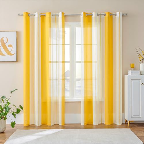 Bishilin Vorhänge 2er Set mit Ösen, Vorhänge Gelb Halbtransparent Nordisch mit Streifen Muster Bicolor 132x214CM Polyester Gardinen Lichtdurchlässig Wohnzimmer Küche Bishilin Vorhänge 2er Set mit Ösen, Vorhänge Gelb Halbtransparent Nordisch mit Streifen Muster Bicolor 132x214CM Polyester Gardinen Lichtdurchlässig Wohnzimmer Küche von Bishilin
