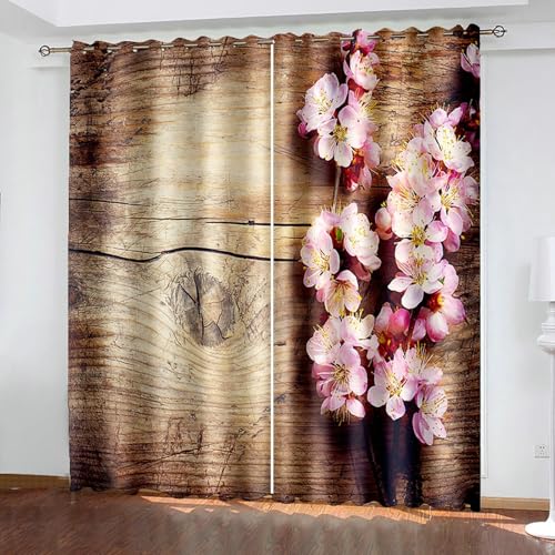 Bishilin Vorhänge Blickdicht Fenster mit Ösen 2er Set 137x214CM, Gardinen Verdunkelung Holzbrett Hintergrund und Blumen Verdunklungsvorhänge Wohnzimmer Kinderzimmer Bishilin Vorhänge Blickdicht Fenster mit Ösen 2er Set 137x214CM, Gardinen Verdunkelung Holzbrett Hintergrund und Blumen Verdunklungsvorhänge Wohnzimmer Kinderzimmer von Bishilin