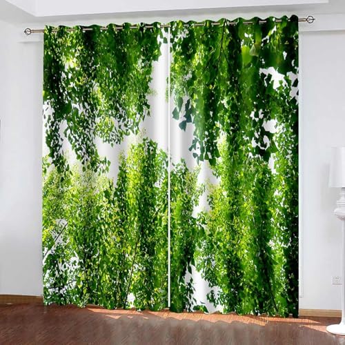 Bishilin Vorhänge Wohnzimmer Verdunkelung 2er Set, Verdunklungsvorhänge 132x214CM mit Ösen Natur Grüne Bäume Muster Gardinen Blickdicht Kinderzimmer Jugendzimmer von Bishilin