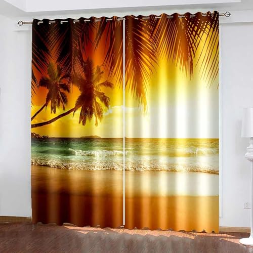 Bishilin Vorhänge Wohnzimmer Verdunkelung 2er Set, Verdunklungsvorhänge 86x183CM mit Ösen Landschaft Sonnenuntergang am Meer Motiv Gardinen Blickdicht Kinderzimmer Jugendzimmer Bishilin Vorhänge Wohnzimmer Verdunkelung 2er Set, Verdunklungsvorhänge 86x183CM mit Ösen Landschaft Sonnenuntergang am Meer Motiv Gardinen Blickdicht Kinderzimmer Jugendzimmer von Bishilin