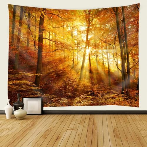 Bishilin Wandteppich Herbst, Wandbehang 300x256 Sonnenaufgang und Wald Muster Wall Tapestry Wandteppiche Outdoor Kinderzimmer von Bishilin