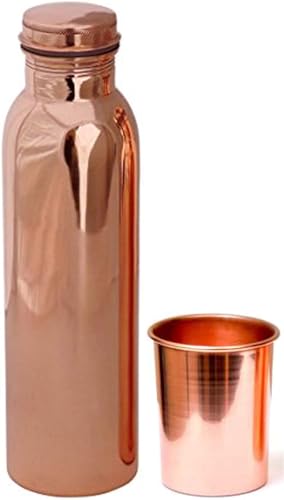 BishtHub Wasserflasche aus reinem Kupfer mit 1 Kupferglas-Trinkgeschirr-Set (1000 ml Flasche, 300 ml Glas), Kupfer-Trinkgeschirr-Set, Wasserspeicher, Artikel für die Küche von BishtHub