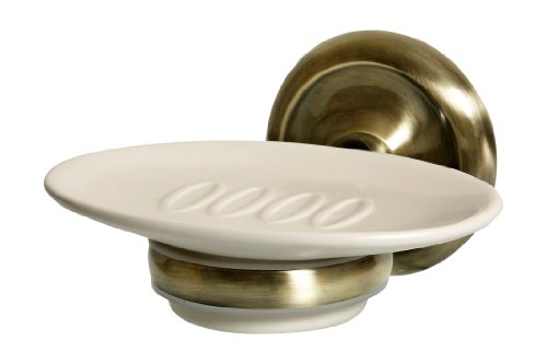Bisk 00405 Deco Seifenschale aus Keramik, Halterung in Messing-Antik-Optik,13 x 12 x 7,5 cm von Bisk