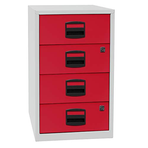 Bisley Home Beistellschrank PFA, 4 Universalschubladen, Metall, 506 Korpus Lichtgrau, Fronten Kardinalrot, 40 x 41.3 x 67.2 cm von Bisley Home