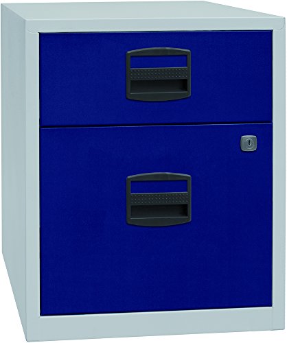 Bisley Home mobiler Beistellschrank PFA, 1 Universalschublade, 1 HR-Schublade, Metall, 505 Korpus Lichtgrau, Fronten Oxfordblau, 40 x 41.3 x 52.8 cm von BISLEY