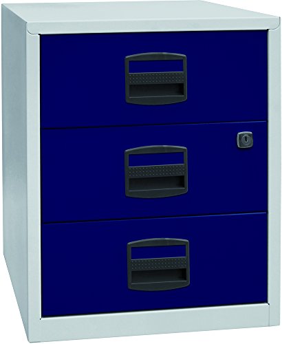 Bisley Home mobiler Beistellschrank PFA, 3 Universalschubladen, Metall, 505 Korpus Lichtgrau, Fronten Oxfordblau, 40 x 41.3 x 52.8 cm von BISLEY