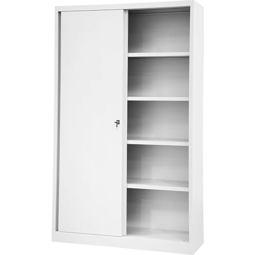 Bisley LIGHT Schiebetürenschrank ECO, 5 Ordnerhöhen, verkehrsweiß von BISLEY