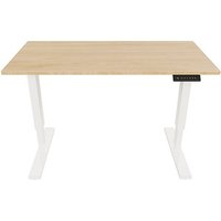 BISLEY E-StarterTech elektrisch höhenverstellbarer Schreibtisch kendal eiche rechteckig, T-Fuß-Gestell weiß 160,0 x 60,0 cm von Bisley
