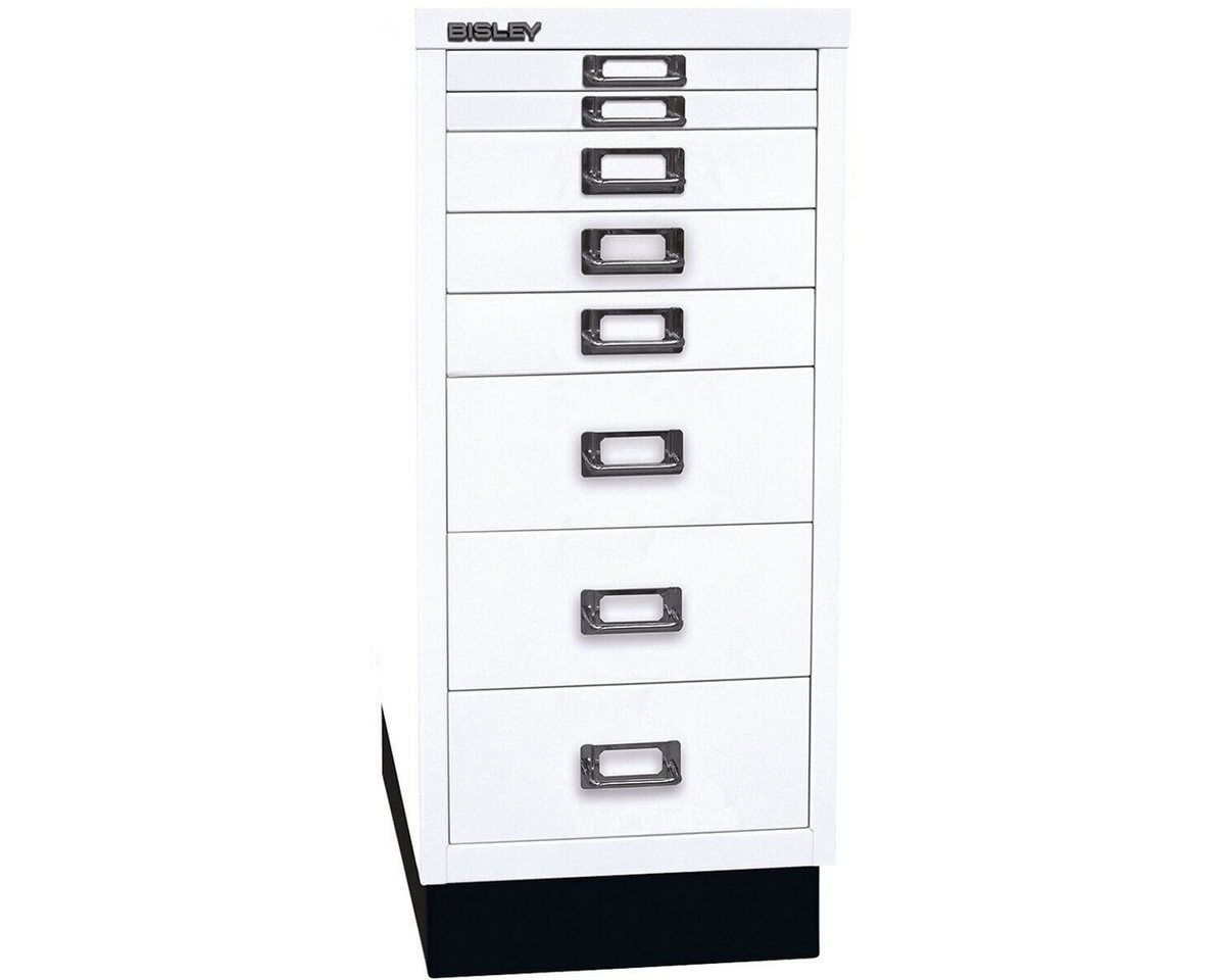 Bisley Beistellschrank MultiDrawer Schrank aus Stahl, 8 Schubladen, mit Sockel, A4 von Bisley