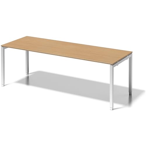 BISLEY Cito Schreibtisch, 650-850 mm höheneinstellbares U-Gestell, Metall, Bc396 Dekor Buche, Gestell Verkehrsweiß, 80 x 220 x 85 cm von BISLEY