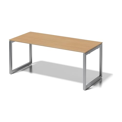 BISLEY Cito Schreibtisch, 740 mm höhenfixes O-Gestell, Metall, Bc355 Dekor Buche, Gestell Silber, 80 x 180 x 85 cm von BISLEY