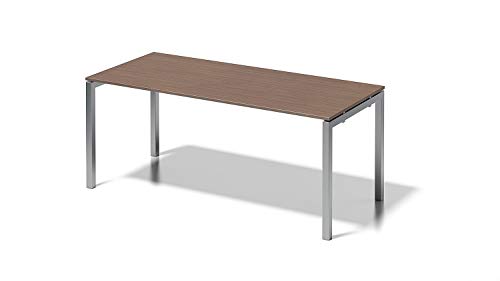 BISLEY Cito Schreibtisch, 740 mm höhenfixes U-Gestell, Metall, Wn355 Dekor Nußbaum, Gestell Silber, 80 x 180 x 85 cm von BISLEY