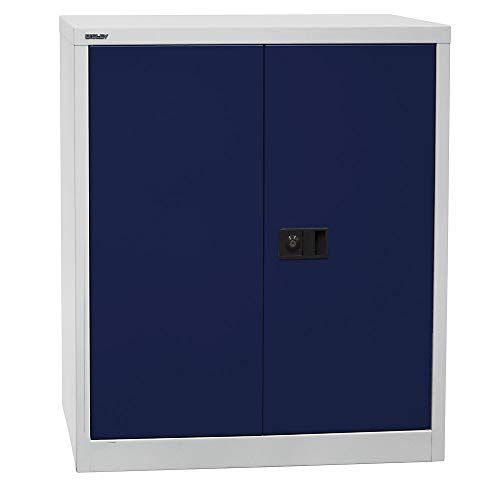 BISLEY Flügeltürenschrank Universal, 1 verzinkter Fachboden, 2 OH, Metall, 505 Korpus Lichtgrau, Fronten Oxfordblau, 40 x 91.4 x 100 cm von BISLEY