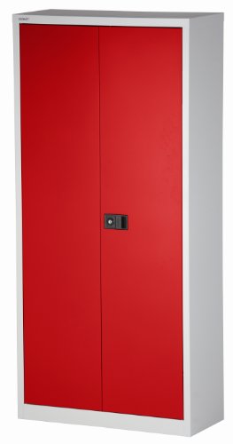 BISLEY Flügeltürenschrank Universal, 4 Fachböden, 5 OH, Metall, 506 Korpus Lichtgrau, Fronten Kardinalrot, 40 x 91.4 x 195 cm von BISLEY