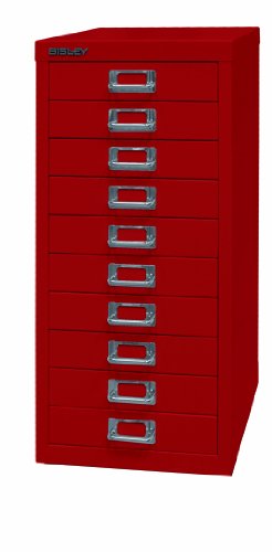 BISLEY MultiDrawer, 29er Serie, DIN A4, 10 Schubladen, Metall, 670 Kardinalrot, 38 x 27.9 x 59 cm von BISLEY