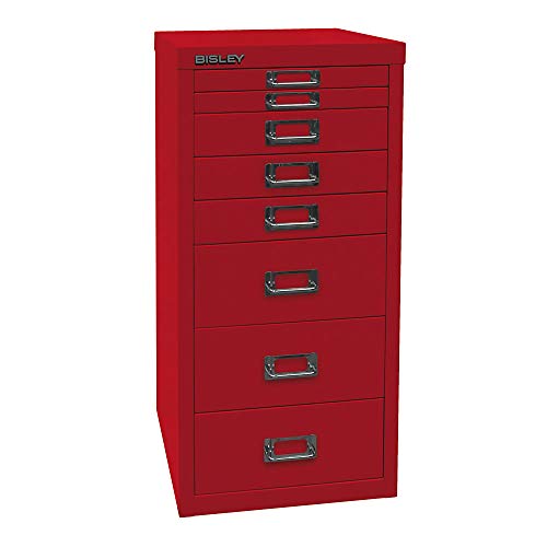 BISLEY MultiDrawer, 29er Serie, DIN A4, 8 Schubladen, Metall, 670 Kardinalrot, 38 x 27.9 x 59 cm von BISLEY