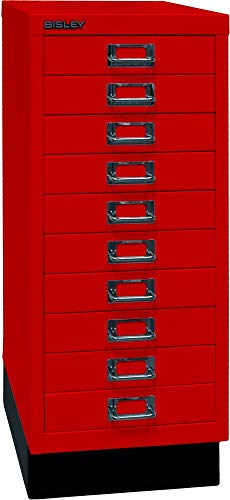 BISLEY MultiDrawer, 29er Serie mit Sockel, DIN A4, 10 Schubladen, Metall, 670 Kardinalrot, 38 x 27.9 x 67 cm von BISLEY