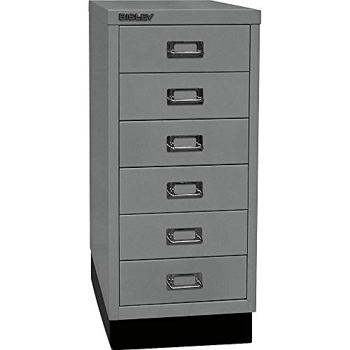 BISLEY MultiDrawer, 29er Serie mit Sockel, DIN A4, 6 Schubladen, Metall, 355 Silber, 38 x 27.9 x 67 cm von BISLEY