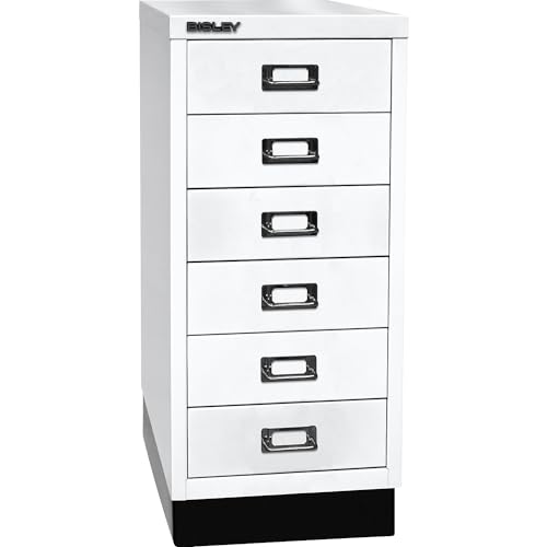 BISLEY MultiDrawer, 29er Serie mit Sockel, DIN A4, 6 Schubladen, Metall, 696 Verkehrsweiß, 38 x 27.9 x 67 cm von BISLEY