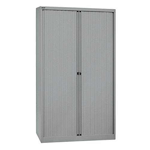 BISLEY Rollladenschrank EuroTambour, 4 Fachböden, 5 OH, Metall, Sl355 Rollladen/Korpus Silber, 43 x 120 x 198 cm von BISLEY