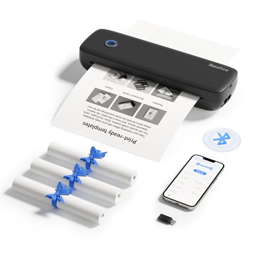 Bisofice Mobiler Drucker Thermodrucker A4 300dpi Bluetooth Tragbarer Drucker Klein Portable Printer Inkless, Unterstützt Thermopapier A4, Kompatibel mit Android/iOS/Win/Mac von Bisofice