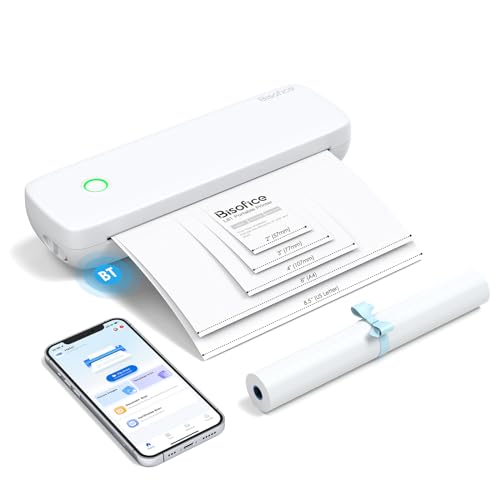 Bisofice L81 Mobiler Tragbarer Drucker Bluetooth Thermodrucker A4 Mobiler Drucker A4 Klein Kompakt Portable Printer Unterstützen Thermopapier A4, Kompatibel mit Android iOS Mac von Bisofice