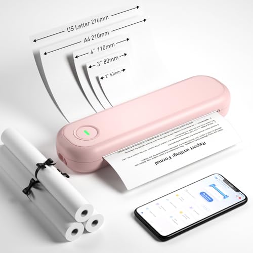 Bisofice L86 Mobiler Drucker A4 für Unterwegs 300 DPI, Kabelloser Reisedrucker Kompatibel mit Android/iOS, Tragbarer Thermodrucker A4 für Laptop, Reisen,Büro, mit 3 Thermopapier Rolle von Bisofice