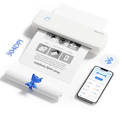 Bisofice Mobiler Drucker A4 für Unterwegs Thermodrucker A4 300dpi Bluetooth Portable Printer, Unterstützt 2''/3''/4''/ A4 Thermopapier, Kompatibel mit Android/iOS/Win/Mac von Bisofice