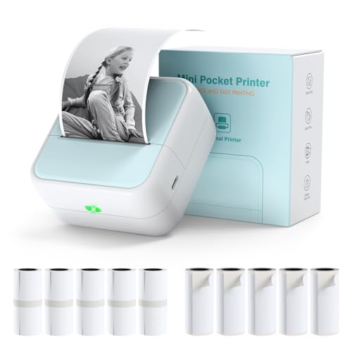 Bisofice S1 Mini Drucker für Smartphone mit 11 Rollen Druckerpapier, Sticker Drucker Mini Drucker Aufkleber, Mini Thermodrucker Bluetooth Fotodrucker für Studiennotize, DIY,Journal,Etiketten, Blau von Bisofice