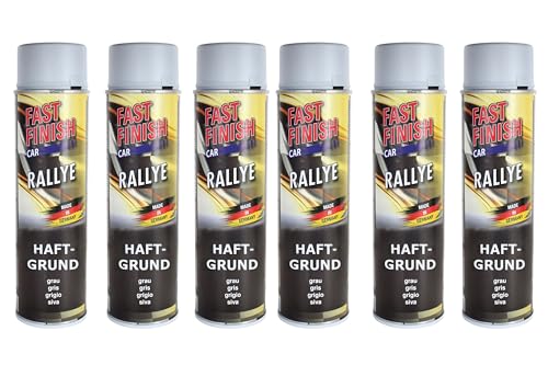 BISOMO 6x Haftgrund Spray Fast Finish, Grundierung, Grau 500ml, schnelltrocknend, hohe Füllkraft, überlackierbar, hitzebeständig bis 80°C, Innen- und Außenbereich von BISOMO