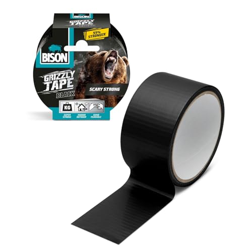 Bison – Grizzly Duct Tape – Super Strong – Verstärktes Material – Schwarz – 10 Meter – Wasserbeständig/wetterbeständig von Bison