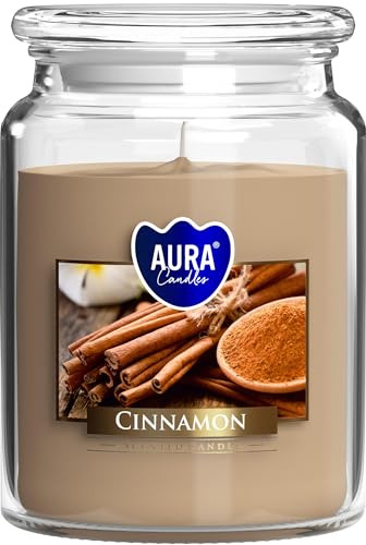 Eine große Duftkerze im Glas mit Deckel mit Zimtduft, 100h Brenndauer, Weihnachtsduft, würziges Aroma von BISPOL