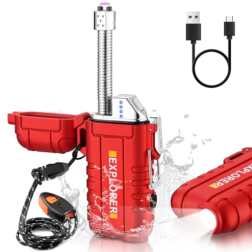 Bistfy 2023 Lichtbogen Feuerzeug, Elektrisches Feuerzeug USB C Plasma Feuerzeug mit Licht& Notfall-Pfeife, Wasserdicht&Winddicht Feuerzeug Camping Survival Kamin Kerzen, Männer Geschenk von Bistfy