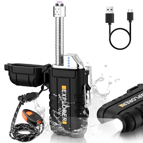 Bistfy 2023 Outdoor Lichtbogen Feuerzeug, Elektrisches Feuerzeug USB C Plasma Feuerzeug mit Licht& Notfall-Pfeife, Wasserdicht&Winddicht Feuerzeug Camping Survival Kamin Kerzen, Geschenk von Bistfy