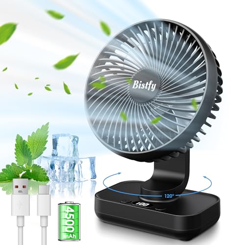 Bistfy Tischventilator Oszillierend, 4500mAh Akku Ventilator Leise USB Ventilator 5.5'' Tragbar Tischventilator, 4 Geschwindigkeiten 2A Schnellladung Digitalanzeige Ventilator für Büro Zuhause Freien Bistfy Tischventilator Oszillierend, 4500mAh Akku Ventilator Leise USB Ventilator 5.5'' Tragbar Tischventilator, 4 Geschwindigkeiten 2A Schnellladung Digitalanzeige Ventilator für Büro Zuhause Freien von Bistfy