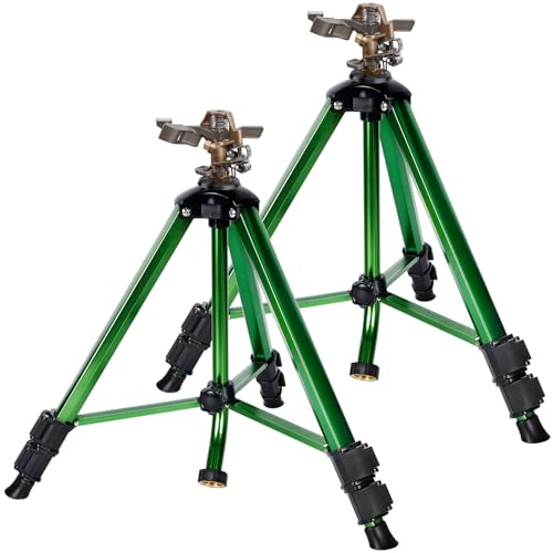 Biswing Impulsregner auf Stativ, Hochleistungs-Rasensprenger, 360°-Beregnung für große Flächen, Messingdüse & stabile Verlängerungsbeine aus Metall mit Klappverschlüssen, 2er-Pack von Biswing