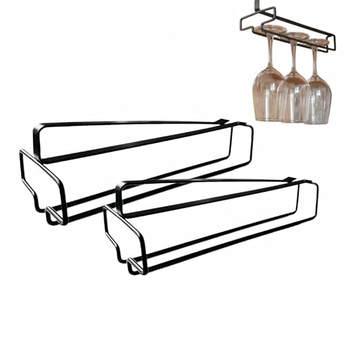 Bitcoraje Gläserhalterung Hängend, 2 Stück Weingläser Halter Gläserhalterung, Stemware Rack Kein Bohren Weinglas Regal Für Küche Bar Restaurant Schwarz von Bitcoraje