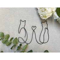 Drahtkatzenliebhaber | Katzenherzen Wanddekoration Wire Art Katzen Geschenke Für Katzenliebhaber Drahtkätzchen Valentinstag-Katzengeschenke von BiteOfTheCherryByJul