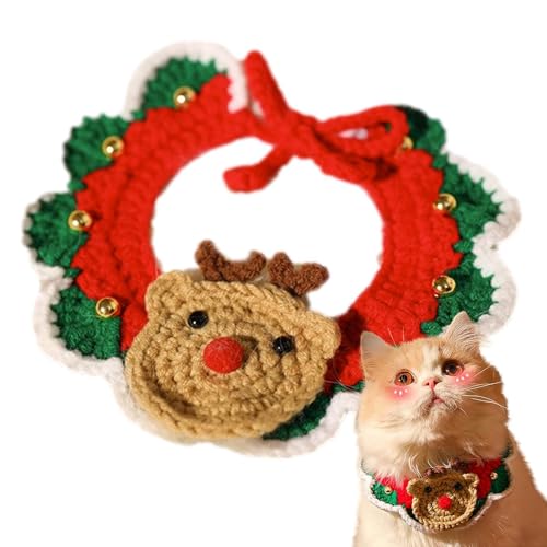 Bitong Strickendes Katzenhalsband - Gestricktes Winter-Halswärmer-Kostüm für Haustiere,Weiche Neujahrs-Weihnachtshaustierdekoration für kleine und mittelgroße Katzen und Hunde von Bitong