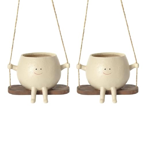 Hängende Blumentöpfe Mit Schaukel Gesicht, Swing Face Übertopf, Übertopf Mit Hängendem Kopf Swing Face Übertopf, Harz Pflanzgefäße Für Draussen Innen, Niedlicher Blumentopf Mit Lächeln-Gesicht von Bitong