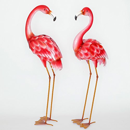 Bits and Pieces - 35 ½ Zoll hohe Metall Flamingo Gartenstatuen Hofdekorationen Outdoor Skulpturen Gartendeko Flamingo Yard Art 2er Set von Bits and Pieces