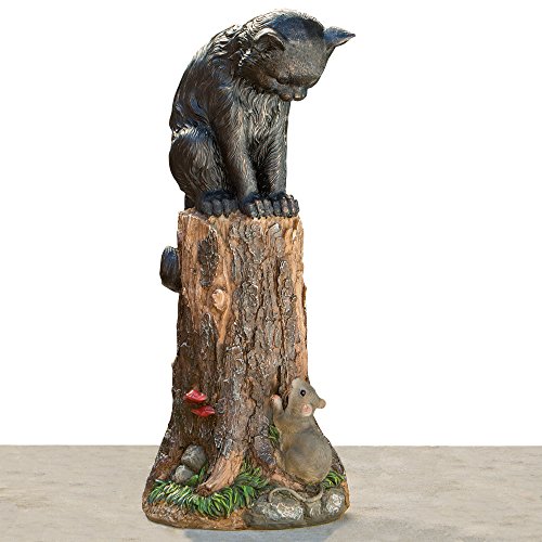Bits and Pieces - Katze und Maus Gartenstatue - Outdoor Kätzchen auf einem Stumpf Skulptur – 43,2 cm Polyresin Home Decor wetterfest Rasen Ornament, schwarz von Bits and Pieces