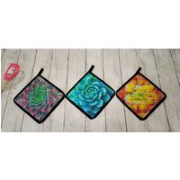 Handgemachte Gesteppte Sukkulenten Topflappen Wüste Sonnenuntergang Untersetzer | 18 X 18 cm von BitsAndBobblesAZ