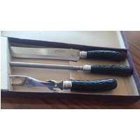 Tranchier Besteck Mit Schwarzen Griffen - Antik 3 Stück Original Box von BitterSweetRidgeLLC
