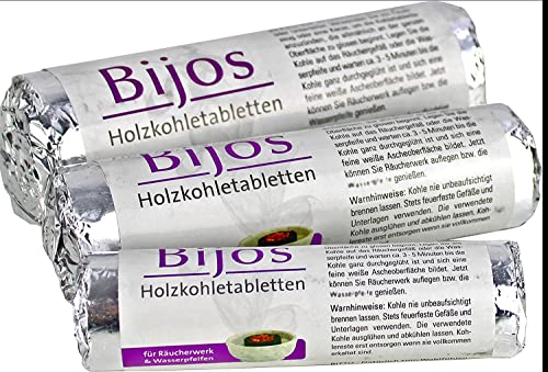 Bijos Holzkohletabletten Set mit je 10 Stück (1 Rolle) 33, 40 und 50 mm, Premium Räucherkohle aus Bambusholz, schnellzündend von Bitto