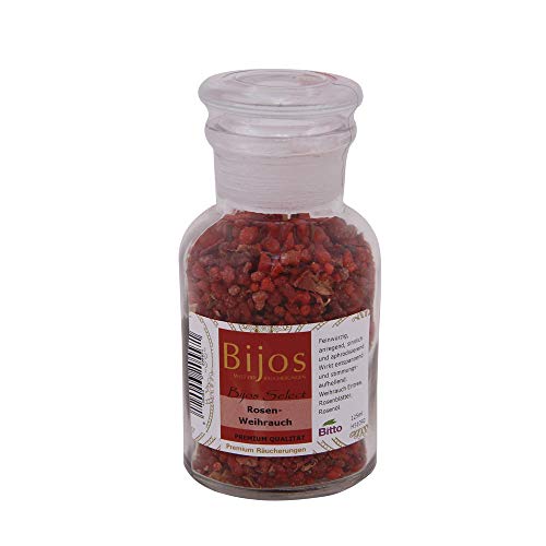 Bijos Select Räucherwerk in 125 ml Glasfläschchen Rosenweihrauch PREMIUMQUALITÄT - wirkt entspannend und stimmungsaufhellend von Bitto